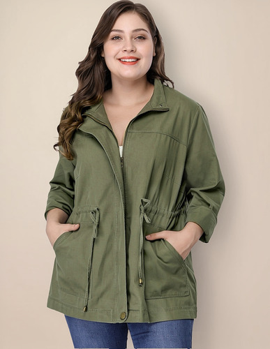 Chamarras Talla Grande Abrigo Anorak Con Bolsillos Y Cordón