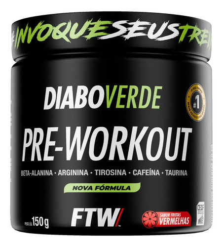 Suplemento Em Pó Pre Treino Pre Workout Pote 150g Sabor Frutas Vermelhas FTW - DIABO VERDE