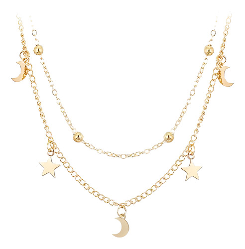 Colar De Prata Feminino Delicado Luxo Cordão Moderno Luas Es