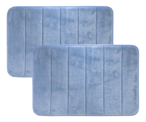 Kit 2 Tapetes De Banheiro Super Soft 60x40 Antiderrapante Cor Azul