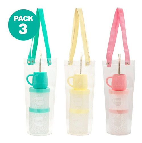 Imagen 1 de 7 de 3 Set Kit Combo Matero Mujer Bolso Mate Tarros Diseño Retro