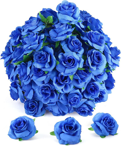 50 Piezas De Mini Flores De Rosa Artificial Azul Oscuro 3cm