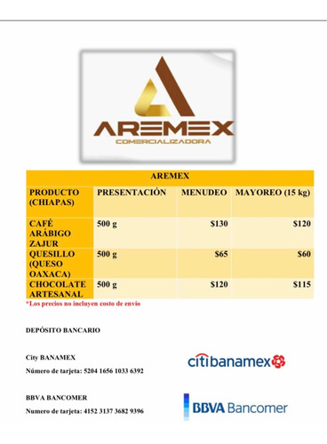 Aremex Productos 100% Chiapanecos (café, Quesillo,chocolate)