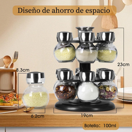 Especiero De Cocina Giratorio 360° Con 12 Tarros De Cristal