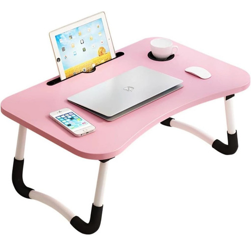 Mesa Apoio Portátil Dobrável Notebook Computador Cama Sofá Cor Rosa