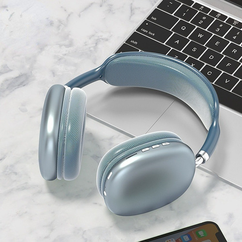 Audífonos Inalámbricos Con Bluetooth Y Casco De Micrófono Color Azul
