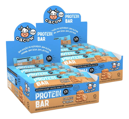Barra de proteína vegana Cacow Cookies N´dream 480g 12 unidades