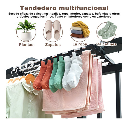 Hoone Tendedero Retractil Portati de Acero Inoxidable con Calcetine Pinzas gris