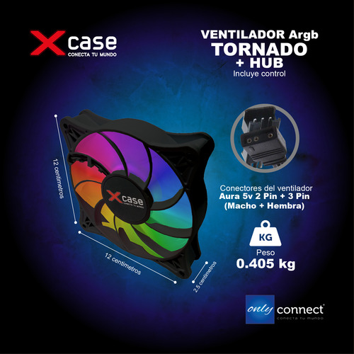 Kit 4 Ventiladores Xcase Gamer Argb Tornado + Hub + Remoto Negro/argb