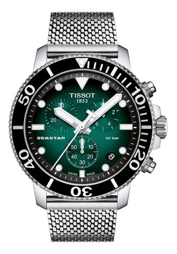 Relógio masculino Tissot Seastar 1000 Chrono com capa verde em aço