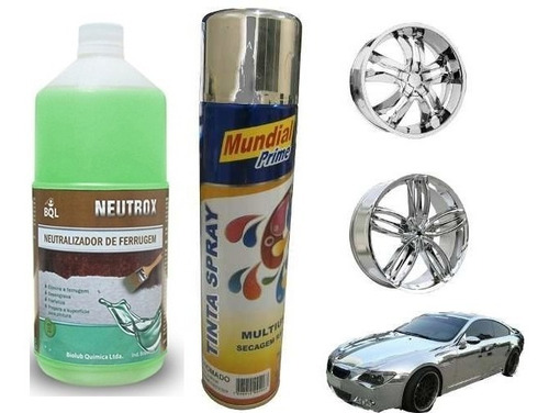 Kit Tinta Spray Cromado Automotiva + Neutralizador Ferrugem
