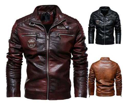 Chaqueta De Cuero De Pu For Hombre De Invierno Motocicl