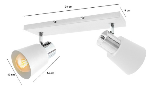 Lampara Aplique 2 Luces Spot Movil Vintage Techo Pared E27 Estructura Blanco/Cromo