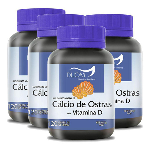 Kit 4 Und Cálcio De Ostras Com Vit D 120cps 750mg Duom