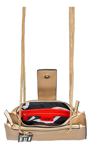 Bolsa Satchel Para Mujer Cloe Look Metálico Asa De Cadena Color Dorado