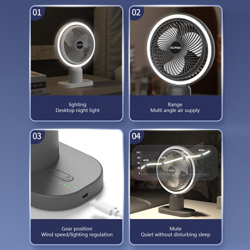 Ventilador De Escritorio Usb En L Con Luz Nocturna, Minivent