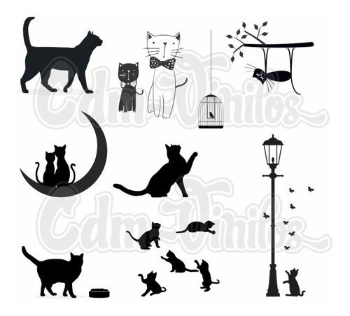 Vinilos Decorativos Pared Farol Gatos Mariposas Pentagrama