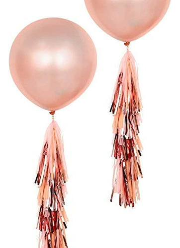 Globos Redondos Gigantes De Oro Rosa De 36'' Con Borlas