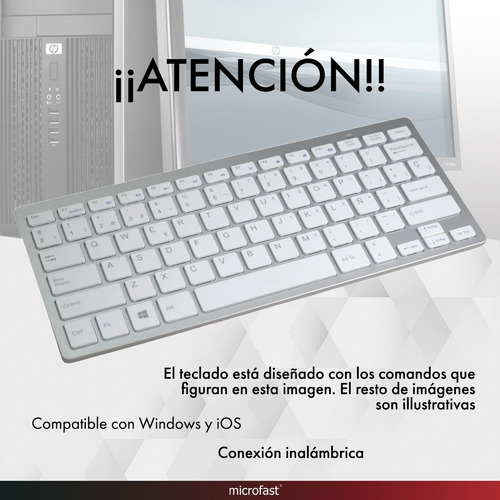 Imagen 2 de 10 de Kit Teclado + Mouse Inalámbrico Computadora Windows Mac Bt