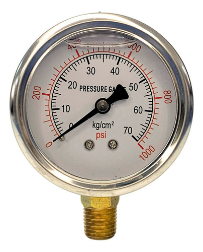 Manômetro Com Glicerina Saída Vertical 63mm 1/4 Npt 1000 Psi