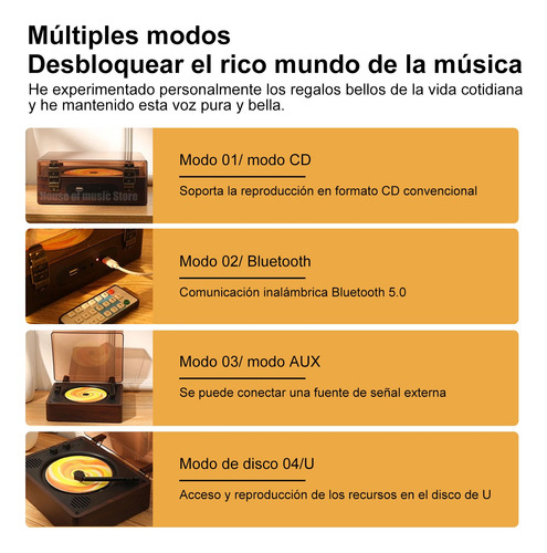 Reproductor Bluetooth De Discos Retro Cd Audio 2000mah