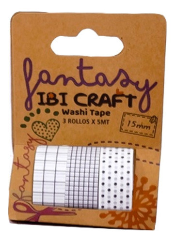 Cinta Adhesiva Washi Tape Ibi Craft 5mt X15mm Set 3 Unidades