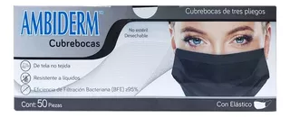 Cubrebocas Ambiderm Negro Plisado Tricapa Termosellado 50pz