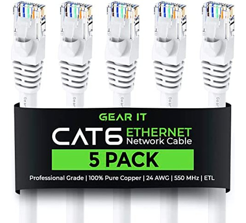 Gearit 5 Pack, Cat 6 Ethernet Cable Cat6 Snagless Patch 25 P