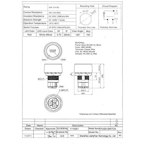 Dc 12v 50a Blue Car Start Engine Button Stater, Push Bu...