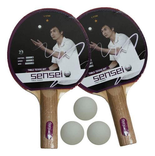 Set Ping Pong Sensei Tenis De Mesa Kit 2 Paletas + 3 Pelotas