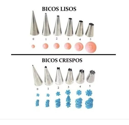 Imagem 2 de 7 de Bico 1 M + 16 Bicos Pçs Inox Grandes + 5 Sacos M + Adaptador