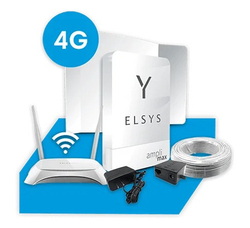 Amplificador de Internet Amplimax Elsys 4g +roteador+cabo rural cor branca