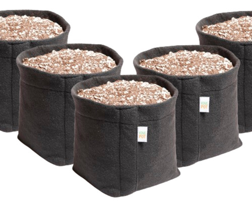 5 Vasos Feltro Plantas 11 Litros Cultivo Indoor King Pot Cor Preto