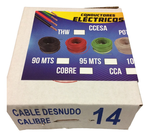 Cable De Cobre Desnudo Cal. 14 Cobre 100% 1 Rollo 90 Mts