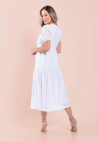 Imagem 5 de 5 de Vestido Mídi Malha Lese Branco Casamento Civil Ensaio