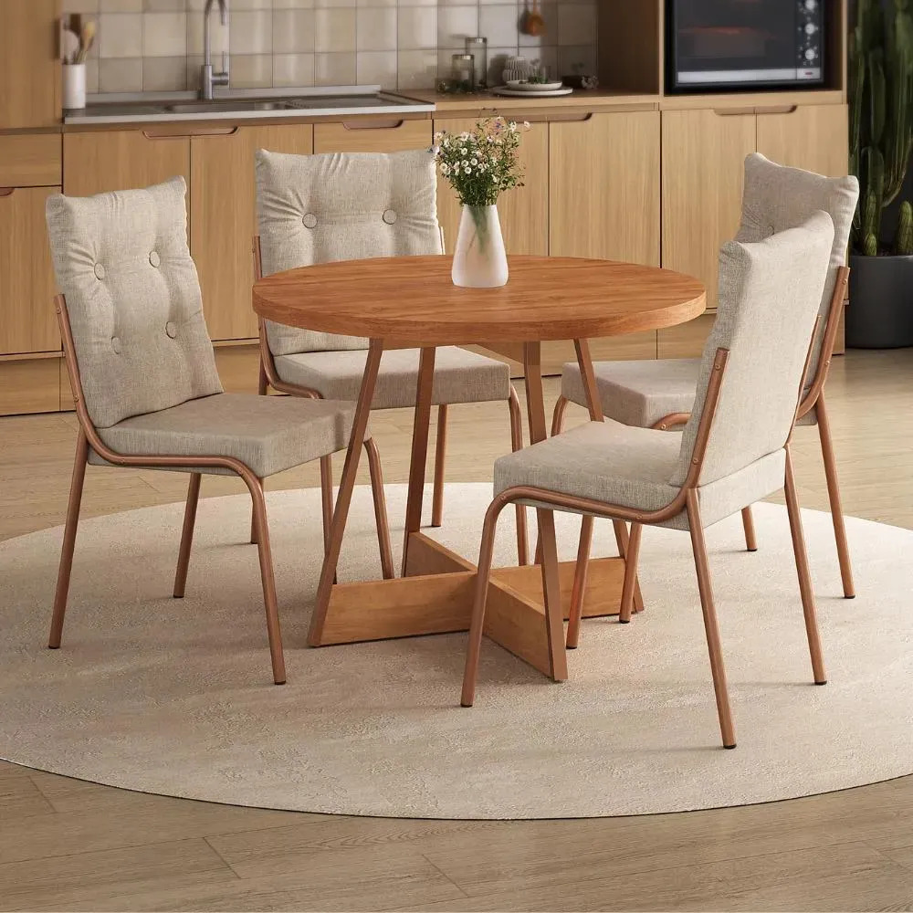Conjunto Sala De Jantar 4 Cadeiras Santorini Carraro Rosê Rose
