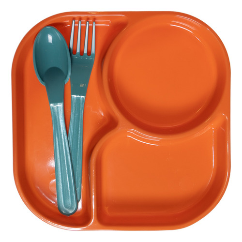 Set 2 Platos Divididos Con Utensilios Naranja Topsoc