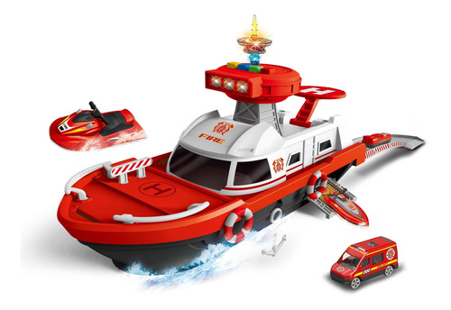 Barco Corpo De Bombeiros Com Som Luz Carrinho Lancha Jetski Cor Vermelho