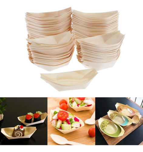 Cyt 100 Peças Madeira Prato Comida Para Barco 135x77mm