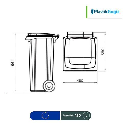 Contenedor Con 2 Ruedas Plastik Gogic Rpbi 120 L