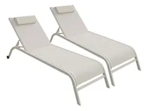 Comprar Camastro Exterior 2 Piezas Silla Reclinable De Playa Jardín Alberca Textileno Cama Tumbona Para Exterior Color Beige Kingshouse