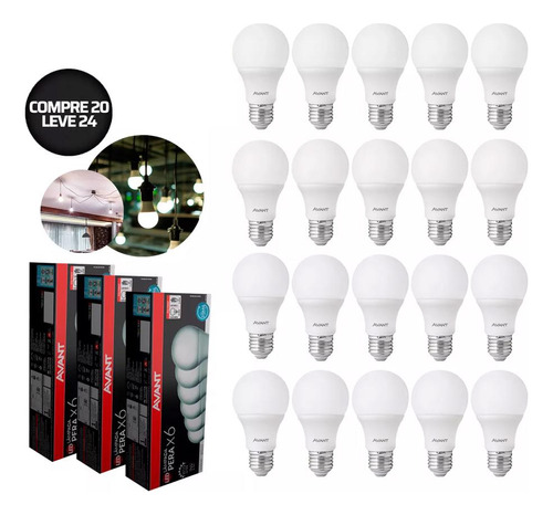 Kit 24 Lampadas Led Bulbo 9w Soquete E27 Bivolt Avant Cor Da Luz Branco-frio