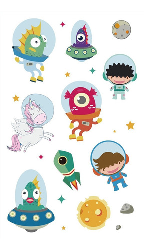 Imagen 2 de 10 de Tatuajes Temporales Tattoo Espacio Astronauta X10 Souvenir