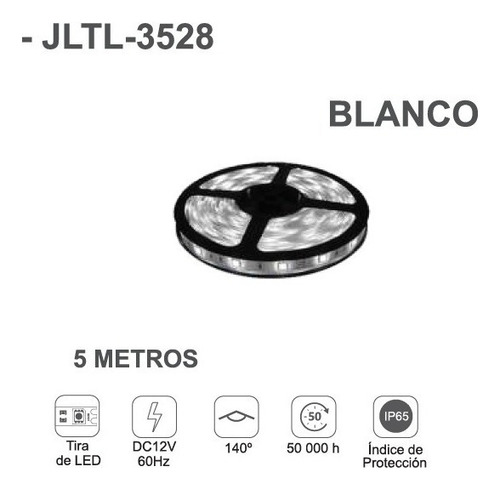 Tira LED JWJ JLTL-3528 3528 blanca 5m 12V IP65