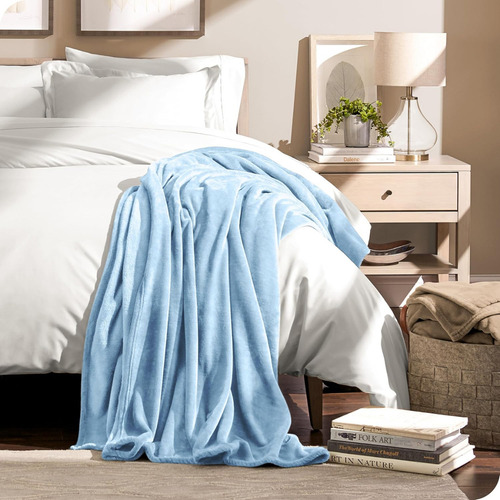 Frazada Manta Plush Flannel 240 X 190cm Térmica Ultra A Soft Celeste Liso