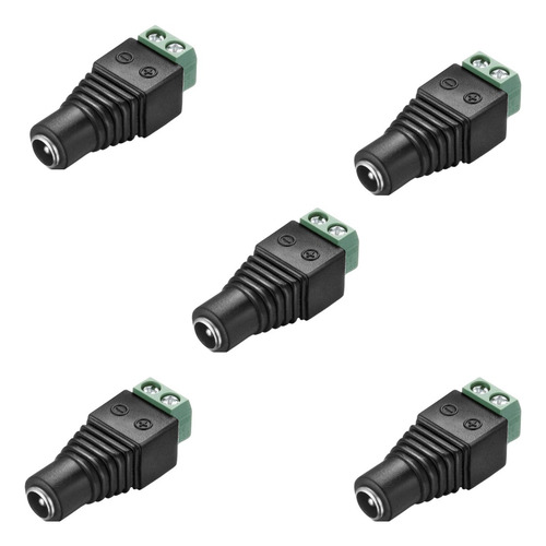 Kit 5 Conector Plug P4 Fêmea Borne P/ Fita Led Cftv Camera Cor Preto