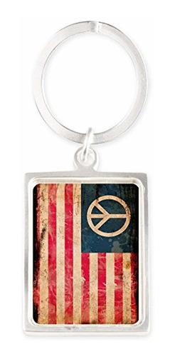 Portrait Keychain Worn Us Flag With Peace Symbol Sign