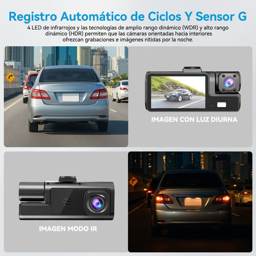 Cámara Para Auto Con Wifi 3 Pantalla Autom Dashcamera 1080p