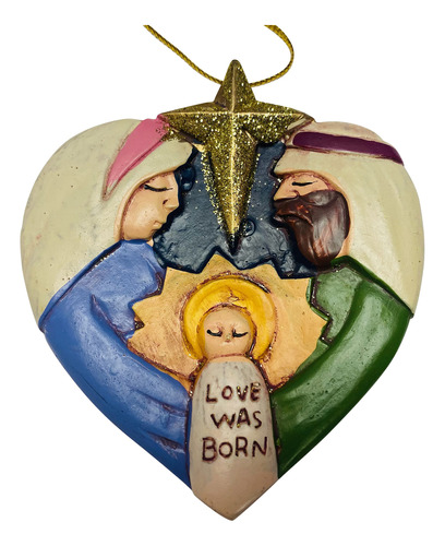 Adorno De Corazón De Natividad Con El Bebé Jesús Y La Sa.