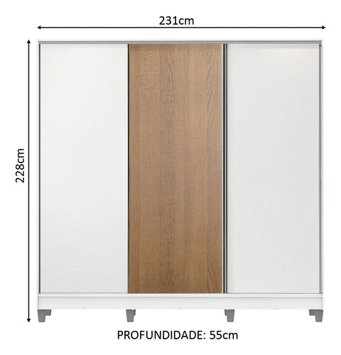 Guarda Ropa Closet Madesa Royale 3 Puertas con Pies Color Blanco/Marrón